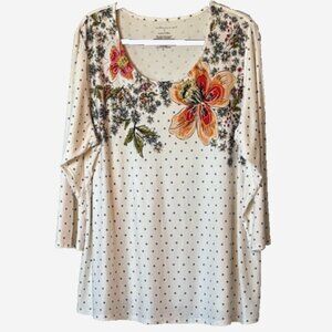 Womens Polka Dot Floral Embellished Knit Top 3X Plus Size Investments